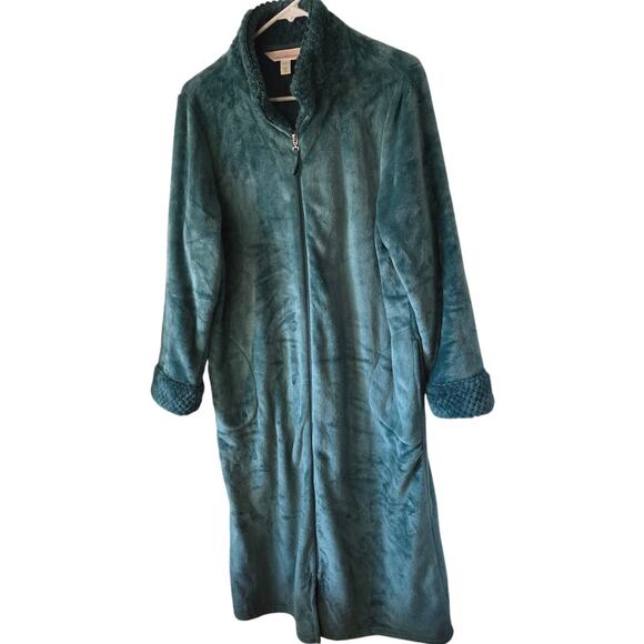 Stan Herman Medium Green Silky Shag Plush Tall Length Zip-Up Robe - Picture 1 of 7